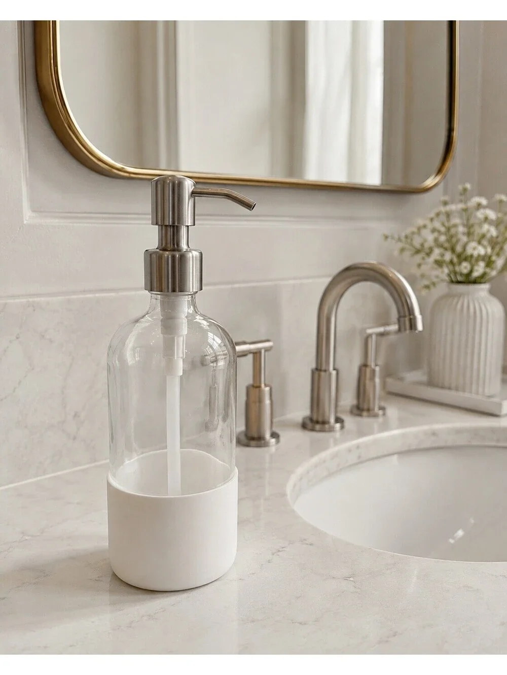 Glass Dish Soap Dispenser 16oz – Clear/White Silicone Grove Co. Reusable